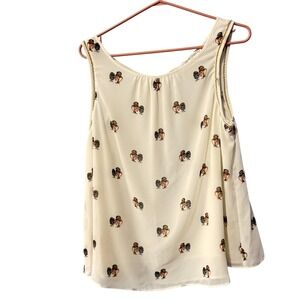 Temperance Womens Owl‎ Print Sleeveless Blouse Cream Gold Chain Split Back Large
